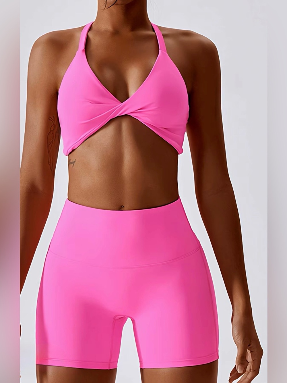 Women’s Pink Twist Front Activewear Workout Set Size Small